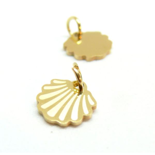 Pendentif avec anneau, Coquille Saint Jacques 10mm, Acier Inoxydable, finition Doré