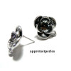 Supports de Boucle d'oreille Puce FLEUR 3D avec anneau d'attache, laiton finition Argent Antique