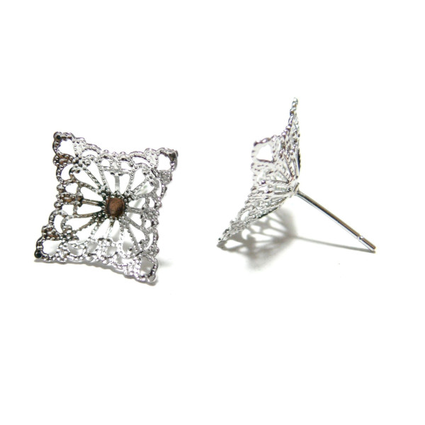 Supports de Boucle d' Oreille puce dentelle carré conique