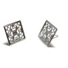 Boucles d'oreilles puce dentelle carré argent platine