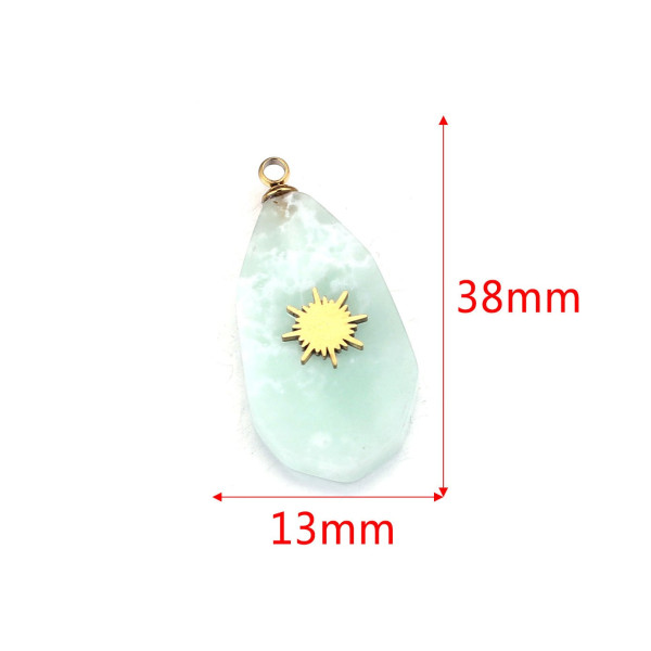 BU112306241817103268 REF 10 – Lot de 1 Pendentif Goutte Soleil Pierre Marbrée Vert Pastel en Acier Inoxydable 304 Doré