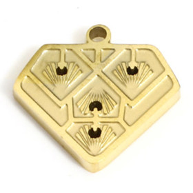 Pendentif  Graphique, forme Diamant 14mm, Acier Inoxydable 316, Doré à l'or fin 18K, Placage IONIQUE