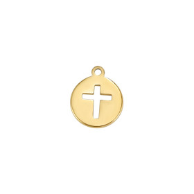 Pendentifs, Médaille avec Croix 9mm, Acier Inoxydable 304 Doré