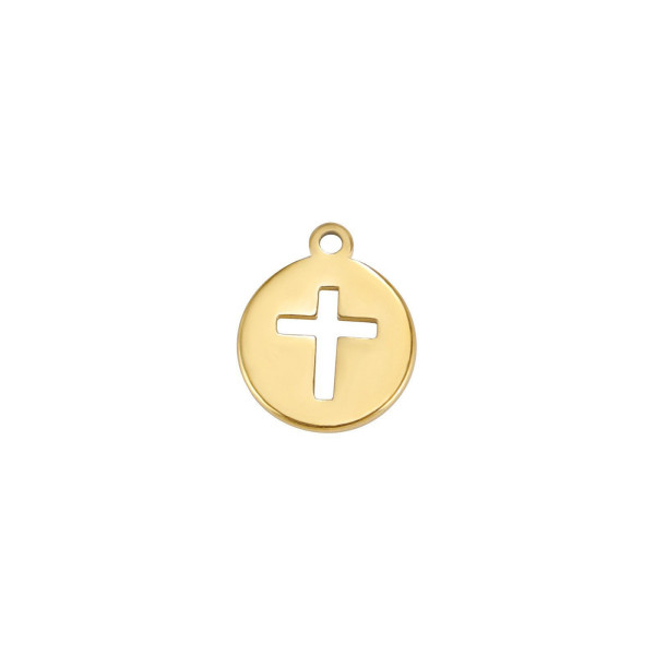 Pendentifs, Médaille avec Croix 9mm, Acier Inoxydable 304 Doré