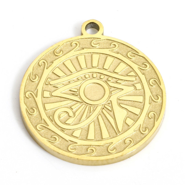 Pendentif Amulette, Médaille avec Oeil de la protection 18mm, Acier Inoxydable 304 Doré