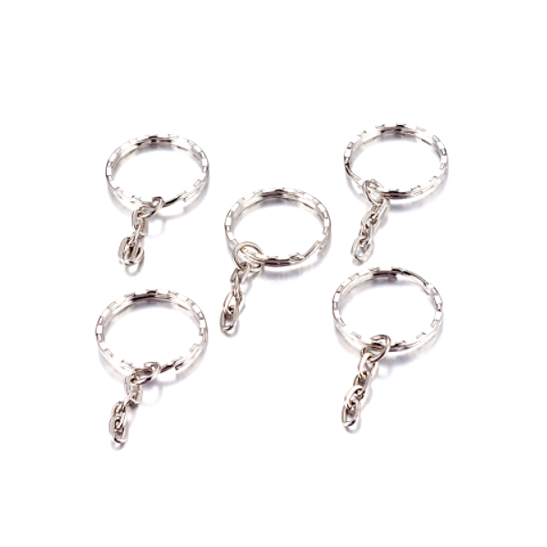 Porte Clés, Porte Clefs 25mm métal couleur Argent Platine avec Chaîne, DIY