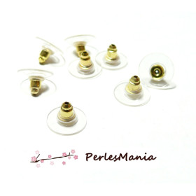 Embouts, poussoir, bouchon stoppeur et PLASTIQUE, pour boucle d'oreille, laiton finition Doré