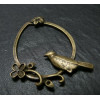 Pendentifs Oiseau et Fleurs sur perchoir en forme de goutte  50mm, métal finition Bronze