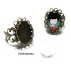 2 pièces: 1 bague double vague anneau dentelle 13 par 18 Bronze et 1 cabochon 