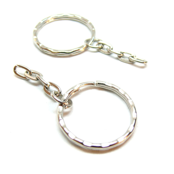 Porte Clés, Porte Clefs 25mm métal couleur Argent Platine avec Chaîne, DIY
