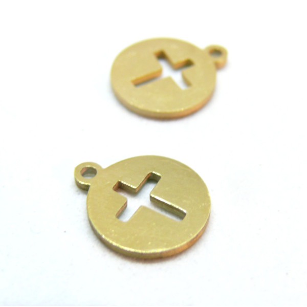 Pendentifs, Médaille avec Croix 9mm, Acier Inoxydable 304 Doré