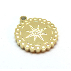 Pendentifs, Médaillon avec Etoile 14 mm, Acier Inoxydable 304, finition Doré Placage IONIQUE