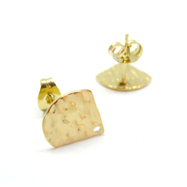 Boucles d'oreilles Puce Éventail Martelée 12mm Acier inoxydable 304 finition Doré 18Kt