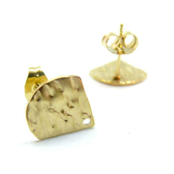 Boucles d'oreilles Puce Éventail Martelée 12mm Acier inoxydable 304 finition Doré 18Kt