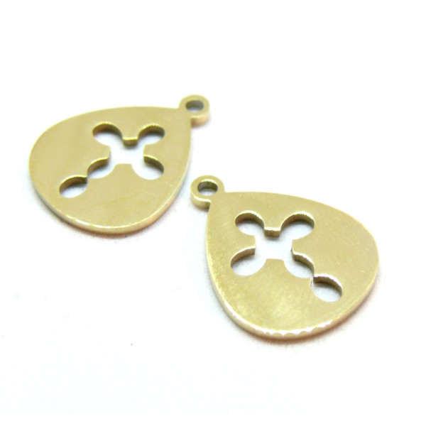 Pendentifs Croix dans Goutte 17mm, Acier Inoxydable 316, Doré à l'or fin 18K, Placage IONIQUE