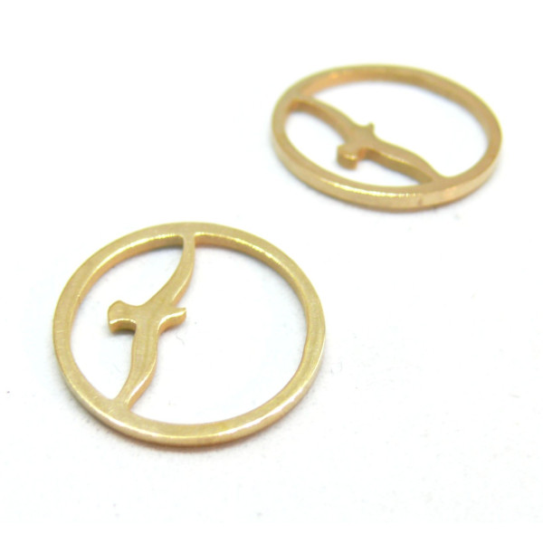 Pendentifs Oiseau, Mouette dans médaillon 15mm, Acier Inoxydable 304 Doré, Placage IONIQUE