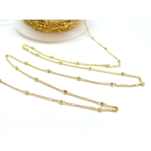 Chaine maille fine avec bille 1.5 par 1mm, Acier Inoxydable 304, finition Doré, Placage IONIQUE