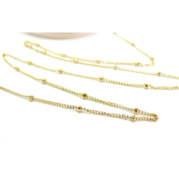 Chaine maille fine avec bille 1.5 par 1mm, Acier Inoxydable 304, finition Doré, Placage IONIQUE