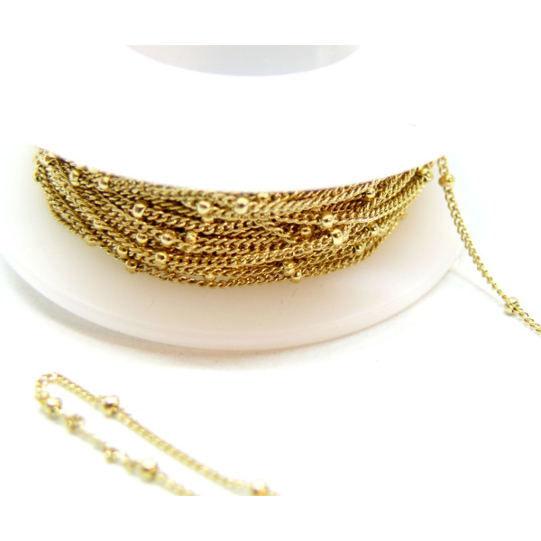 Chaine maille fine avec bille 1.5 par 1mm, Acier Inoxydable 304, finition Doré, Placage IONIQUE