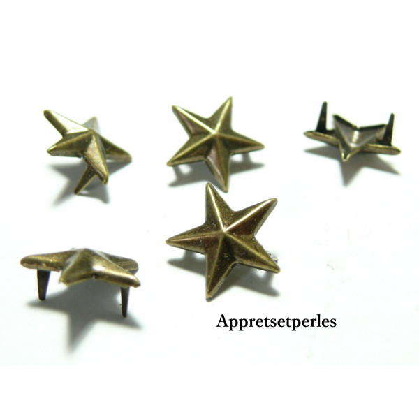 Lot de 20 clous à 2 griffes en étoile Bronze 10mm pour customisation