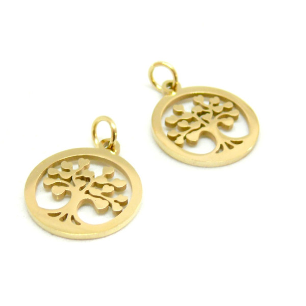 Pendentifs Médaillon Arbre à Cœur 16mm – Acier Inoxydable Coloris Doré