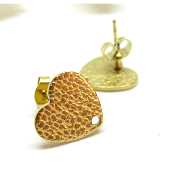 Boucles d'oreilles Puce Coeur 13mm, Acier Inoxydable 304, Doré à l'or fin 18K, Placage IONIQUE