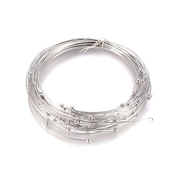 Collier Torque, Jonc rigide 1mm, Laiton finition Argent Platine avec Perle qui se dévisse