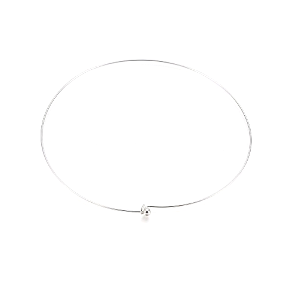 Collier Torque, Jonc rigide 1mm, Laiton finition Argent Platine avec Perle qui se dévisse