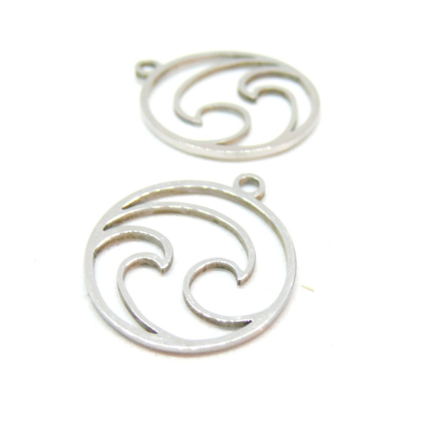 Pendentifs Médaillon Surf Double Vague 20mm – Acier Inoxydable Argenté
