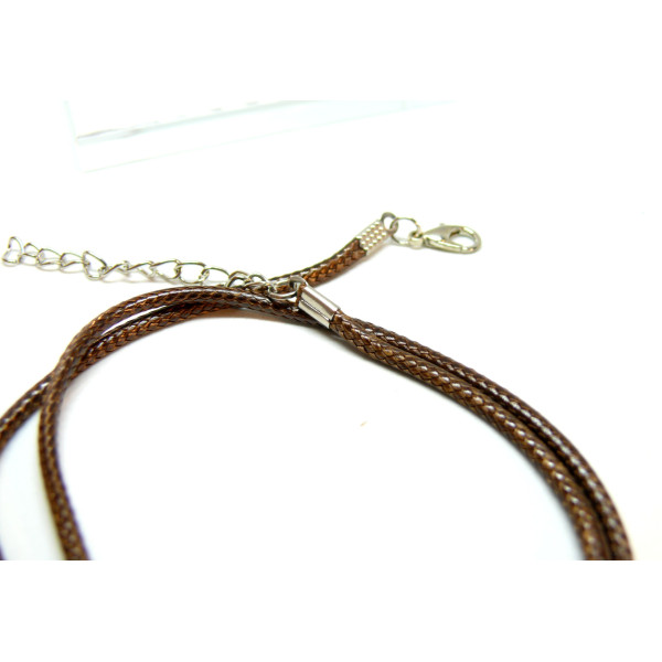 Colliers Ras de Cou,  Corde Cirée MARRON 2mm, avec chaine d'extension