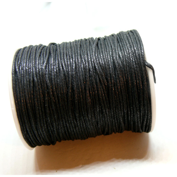 Bobine dans boite, d'environ 90 mètres, fil en coton ciré 1mm, NOIR coloris 332