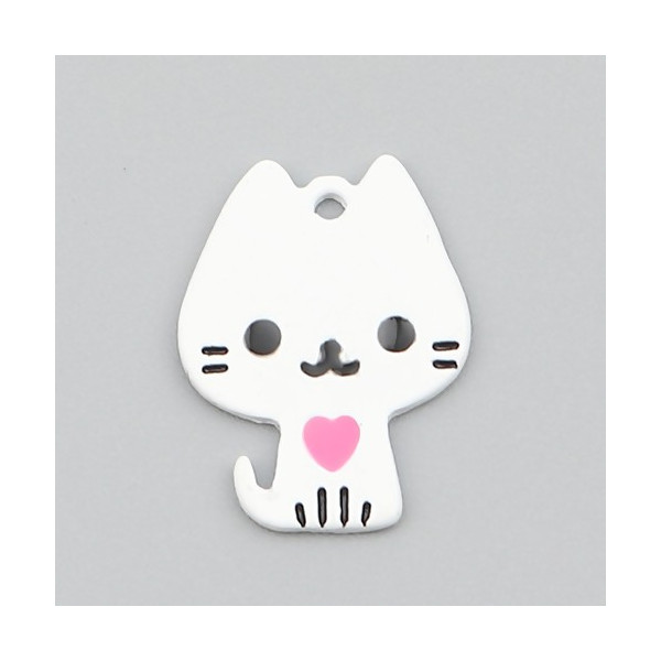 Pendentifs Chat, style émaillé Blanc 20mm