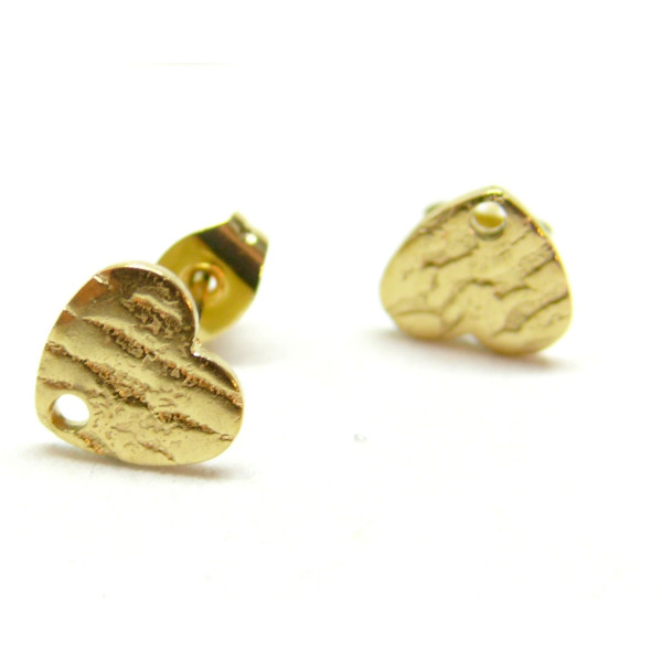 Boucles d'oreilles, Puce Coeur 9mm, Acier Inoxydable finition Or 18KT, placage IONIQUE