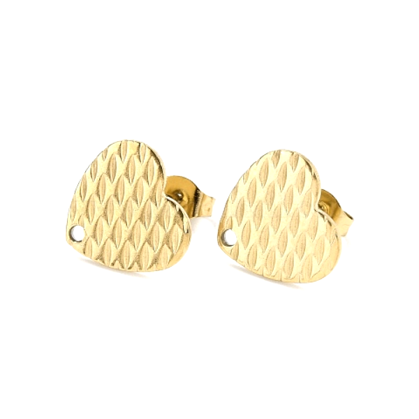 Boucles d'oreilles, Puce Coeur 13mm, Acier Inoxydable finition Or 18KT, Placage IONIQUE