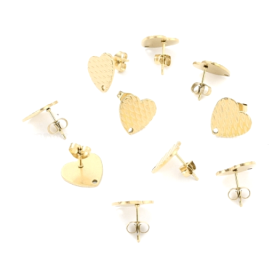 Boucles d'oreilles, Puce Coeur 13mm, Acier Inoxydable finition Or 18KT, Placage IONIQUE