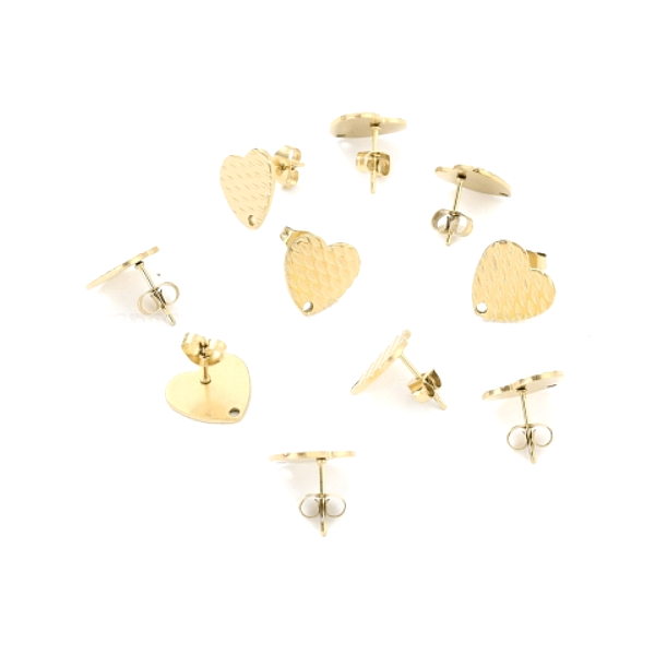 Boucles d'oreilles, Puce Coeur 13mm, Acier Inoxydable finition Or 18KT, Placage IONIQUE