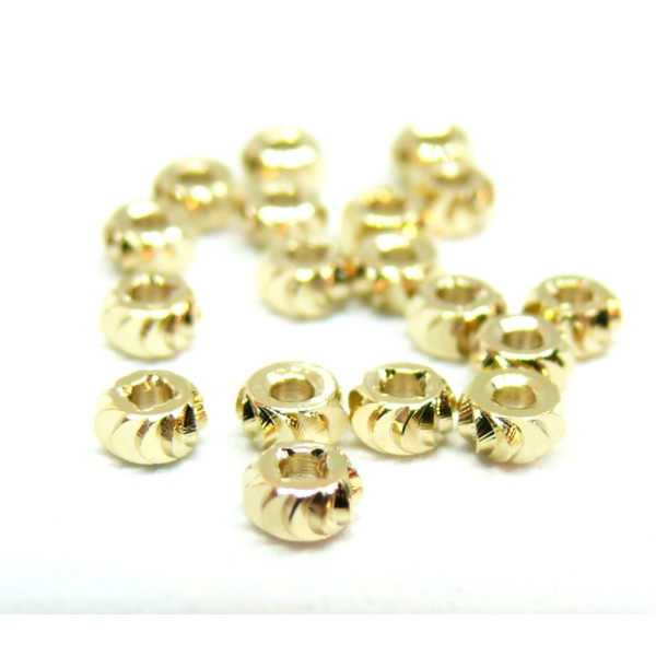 Perles Intercalaires, Rondelles Travaillées 2.5 par 1.5mm, Laiton, finition Doré à l'or fin 24K