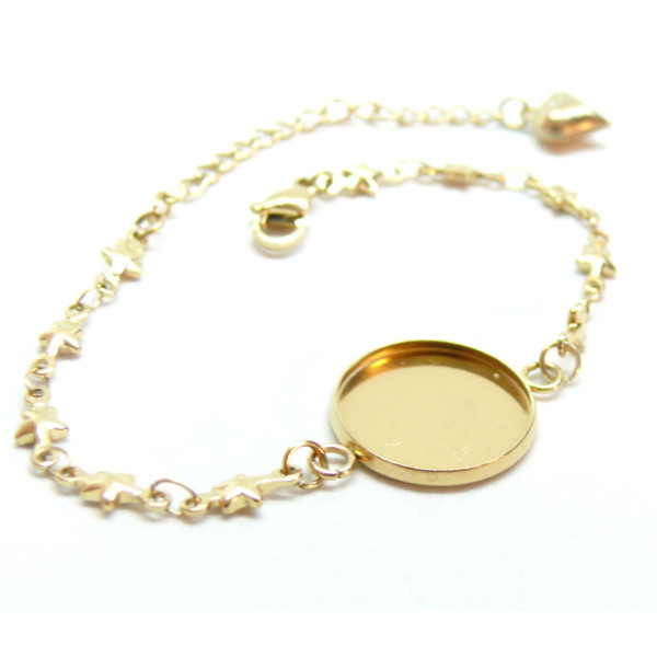 Support de Bracelet, maille Etoile, pour cabochon 16mm,  Acier Inoxydable 304, finition Doré, placage IONIQUE