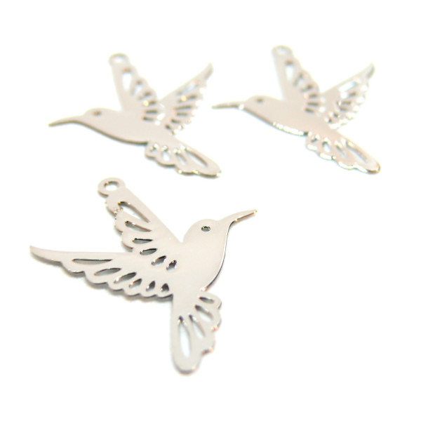 Estampes Oiseau Colibri 21mm – Laiton Finition Argent Platine