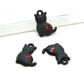 Estampes, pendentifs Chat, style emaillé Noir 16mm