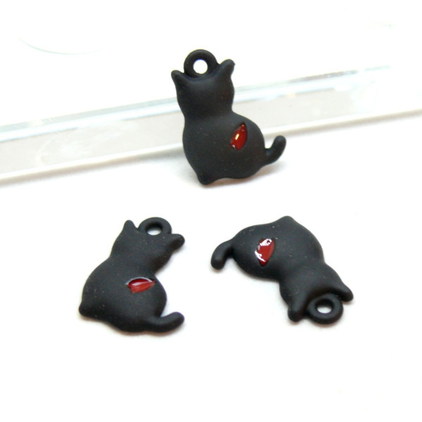 Estampes, pendentifs Chat, style emaillé Noir 16mm