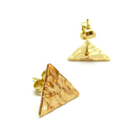 Boucles d'oreilles, Puce Triangle Martelée 12mm avec trou et embouts, Acier inoxydable 304 finition Doré