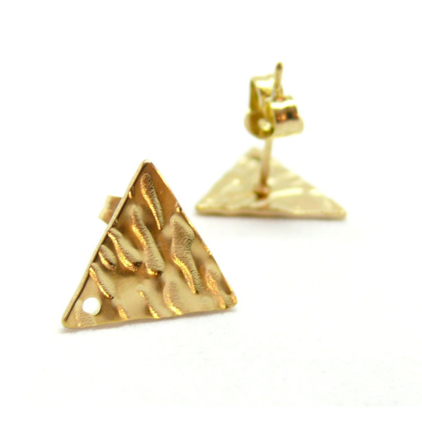 Boucles d'oreilles, Puce Triangle Martelée 12mm avec trou et embouts, Acier inoxydable 304 finition Doré