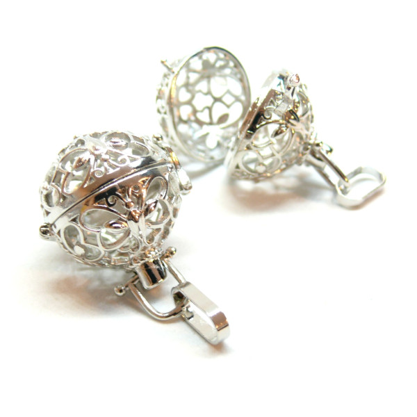 Pendentif Cage Bola Papillon, pour Perle Bola en 16mm, Cuivre finition Argent Platine