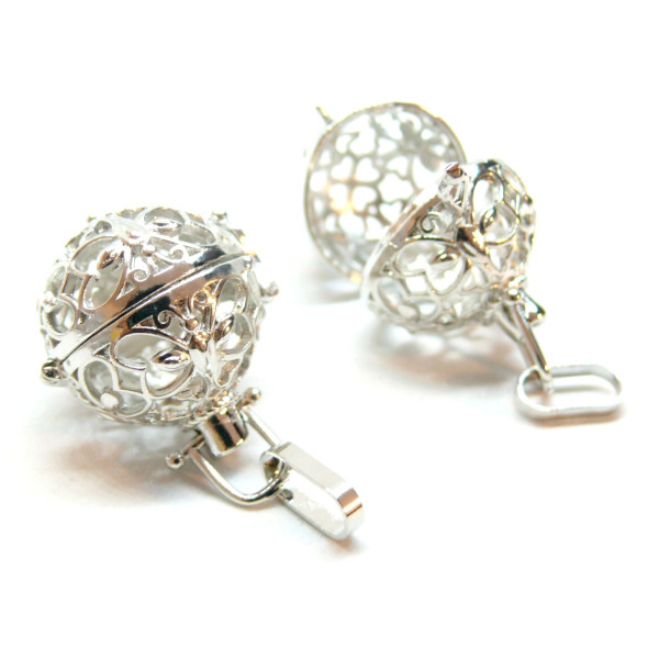 Pendentif Cage Bola Papillon, pour Perle Bola en 16mm, Cuivre finition Argent Platine