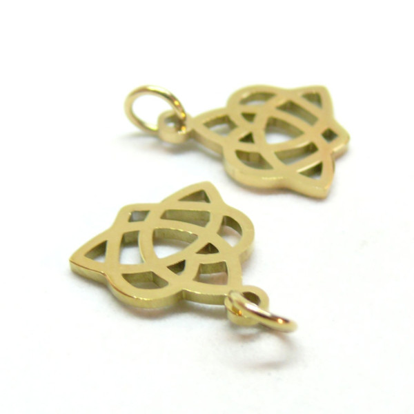 Pendentifs, breloques avec anneau, Fleur de lotus 15mm,  Acier Inoxydable 304 finition Doré