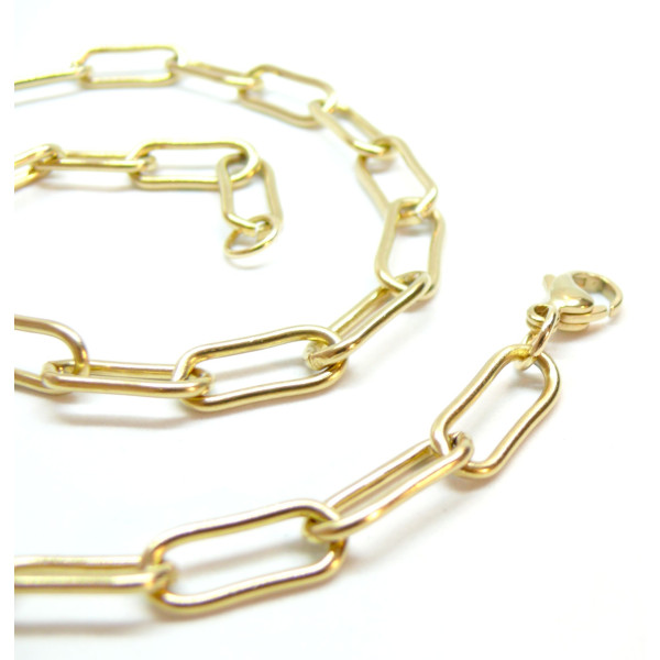 Collier 45 cm,  grande maille Rectangle 17mm, Acier Inoxydable 304, finition Doré, Placage IONIQUE