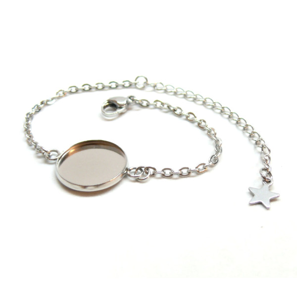 Supports de Bracelet, maille Forçat, pour cabochon 16mm,  Acier Inoxydable 304, finition Argenté