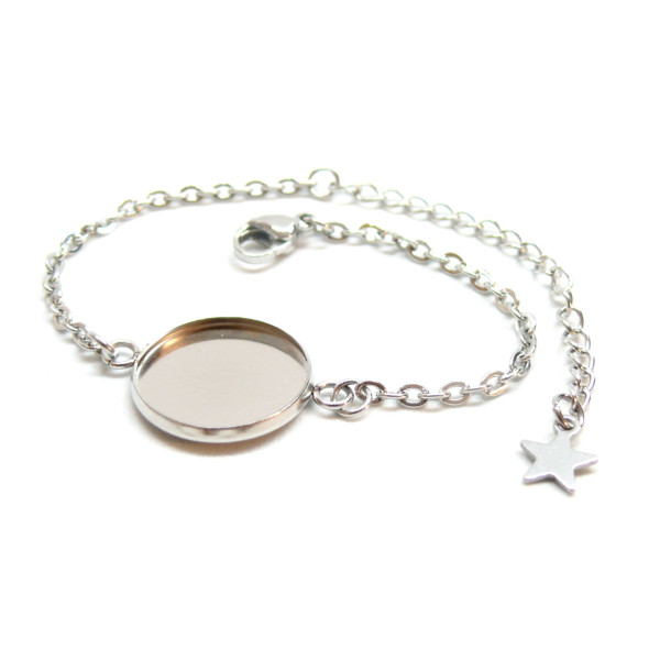 Supports de Bracelet, maille Forçat, pour cabochon 16mm,  Acier Inoxydable 304, finition Argenté