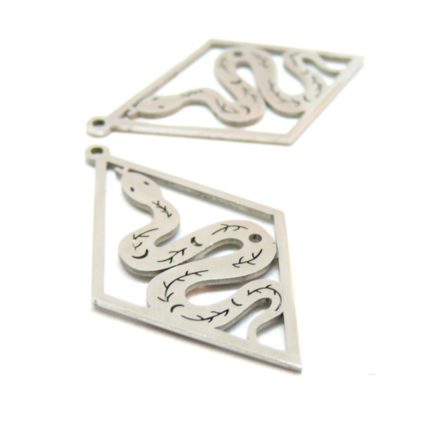 Pendentifs Serpent dans Losange 42mm, Acier Inoxydable 304, finition Argenté